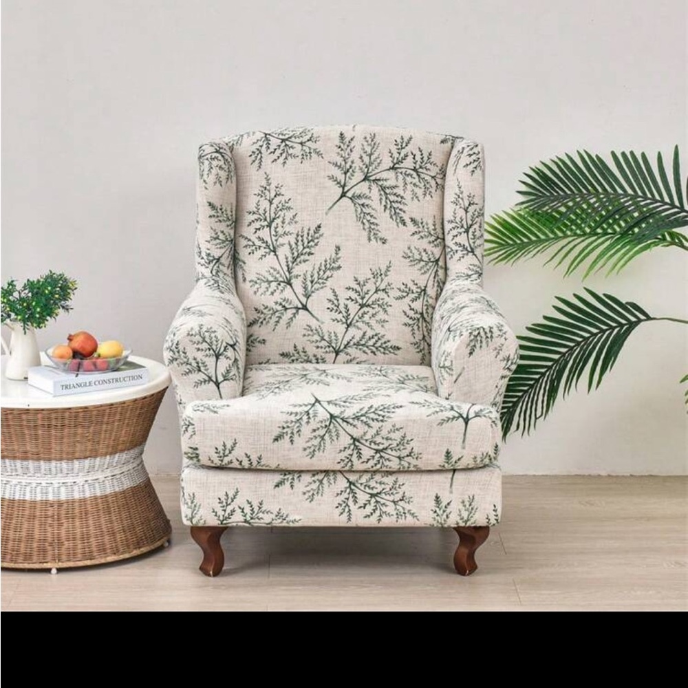 Beige and Green Large Chair Cushion Cover 2pc